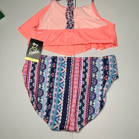 art class Neon Pink and Multicolor Girl’s Swim Bikini | XXL (18) - Picture 2 of 3